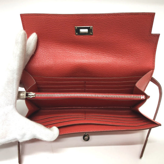 HERMES Long Wallet Purse Epsom pink Long wallet Kelly Wallet Flag Women Used Authentic