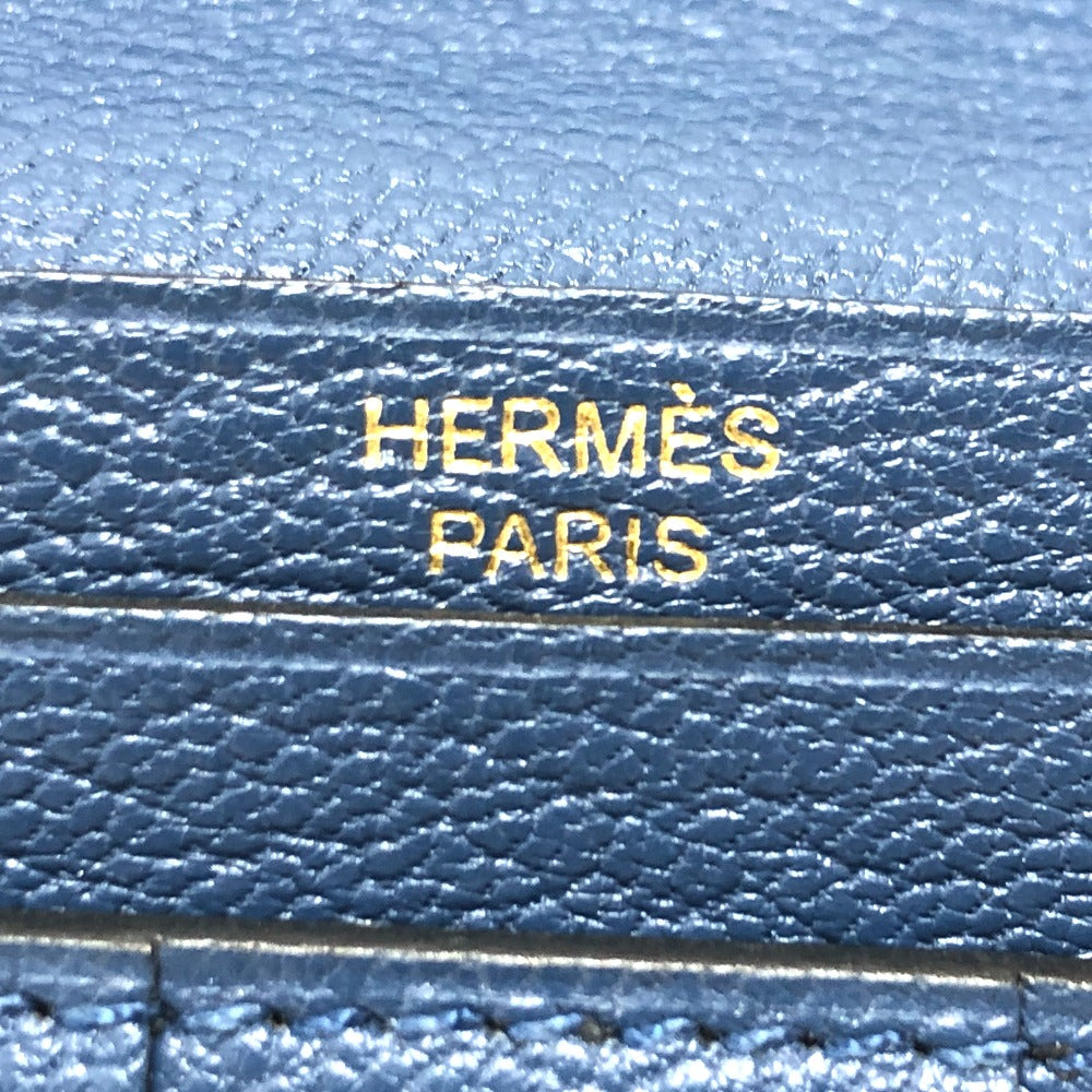 HERMES Long Wallet Purse Shave blue Long wallet Beansufla Women Secondhand Authentic