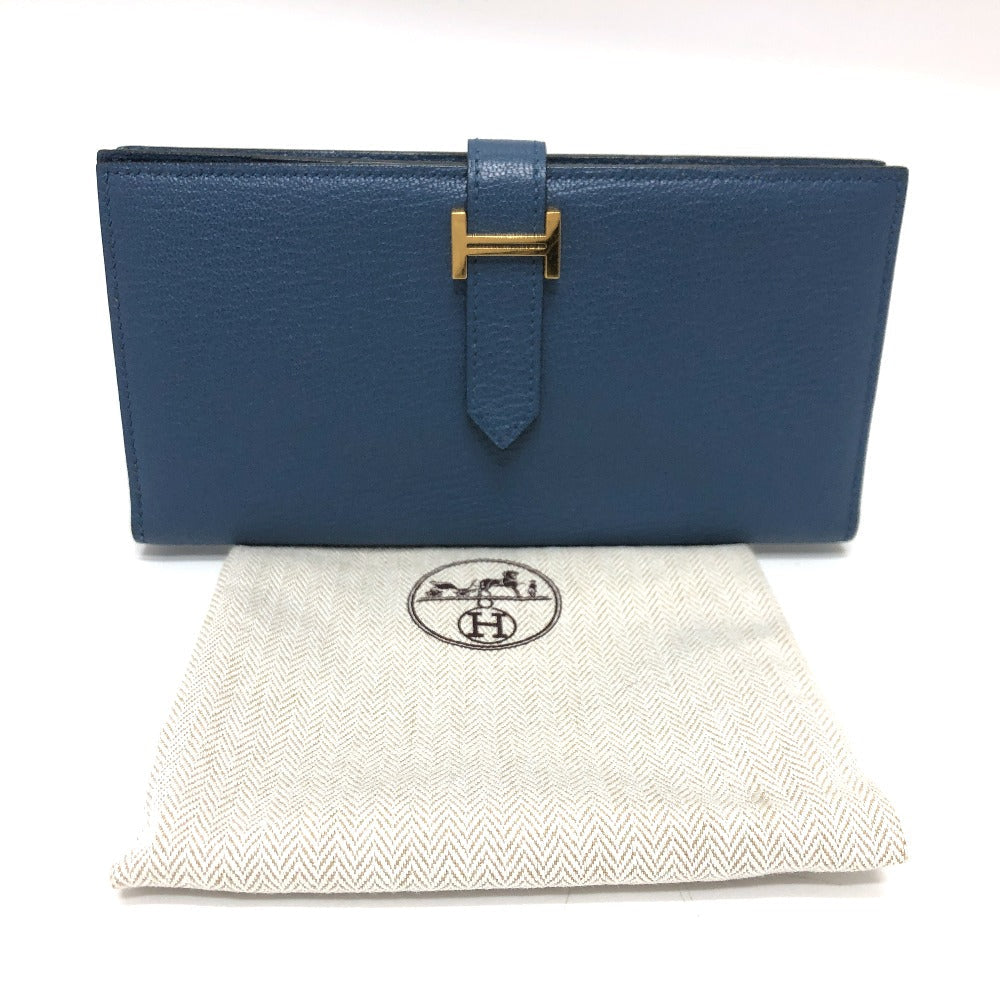HERMES Long Wallet Purse Shave blue Long wallet Beansufla Women Secondhand Authentic