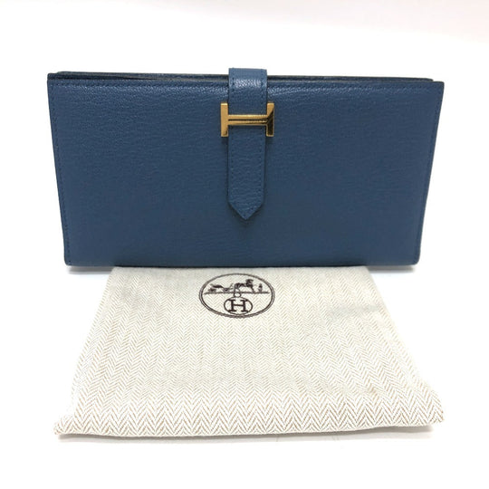 HERMES Long Wallet Purse Shave blue Long wallet Beansufla Women Secondhand Authentic