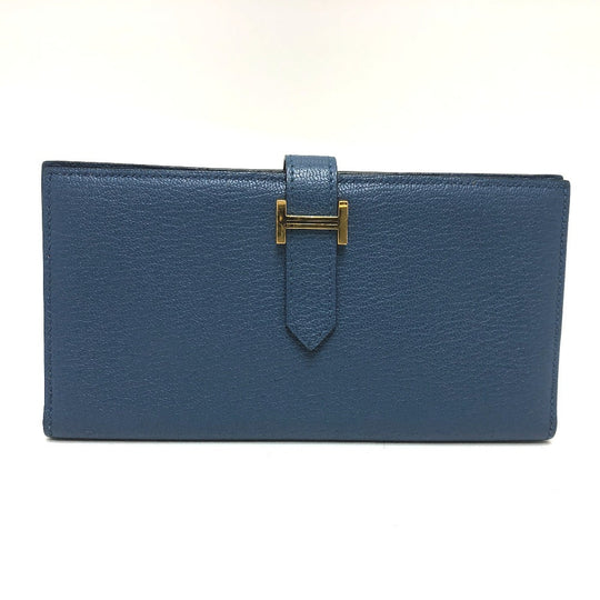 HERMES Long Wallet Purse Shave blue Long wallet Beansufla Women Secondhand Authentic