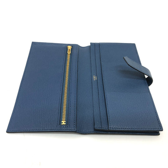 HERMES Long Wallet Purse Shave blue Long wallet Beansufla Women Secondhand Authentic