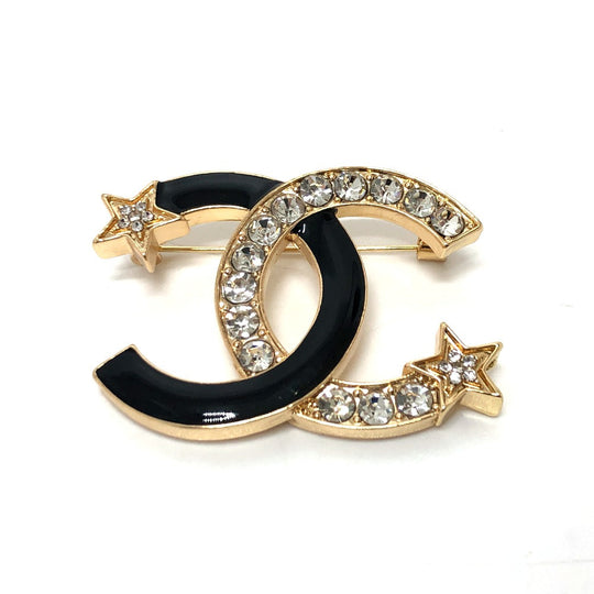 CHANEL Brooch metal gold 23A CC COCO Mark Star Rhinestone Women Used Authentic