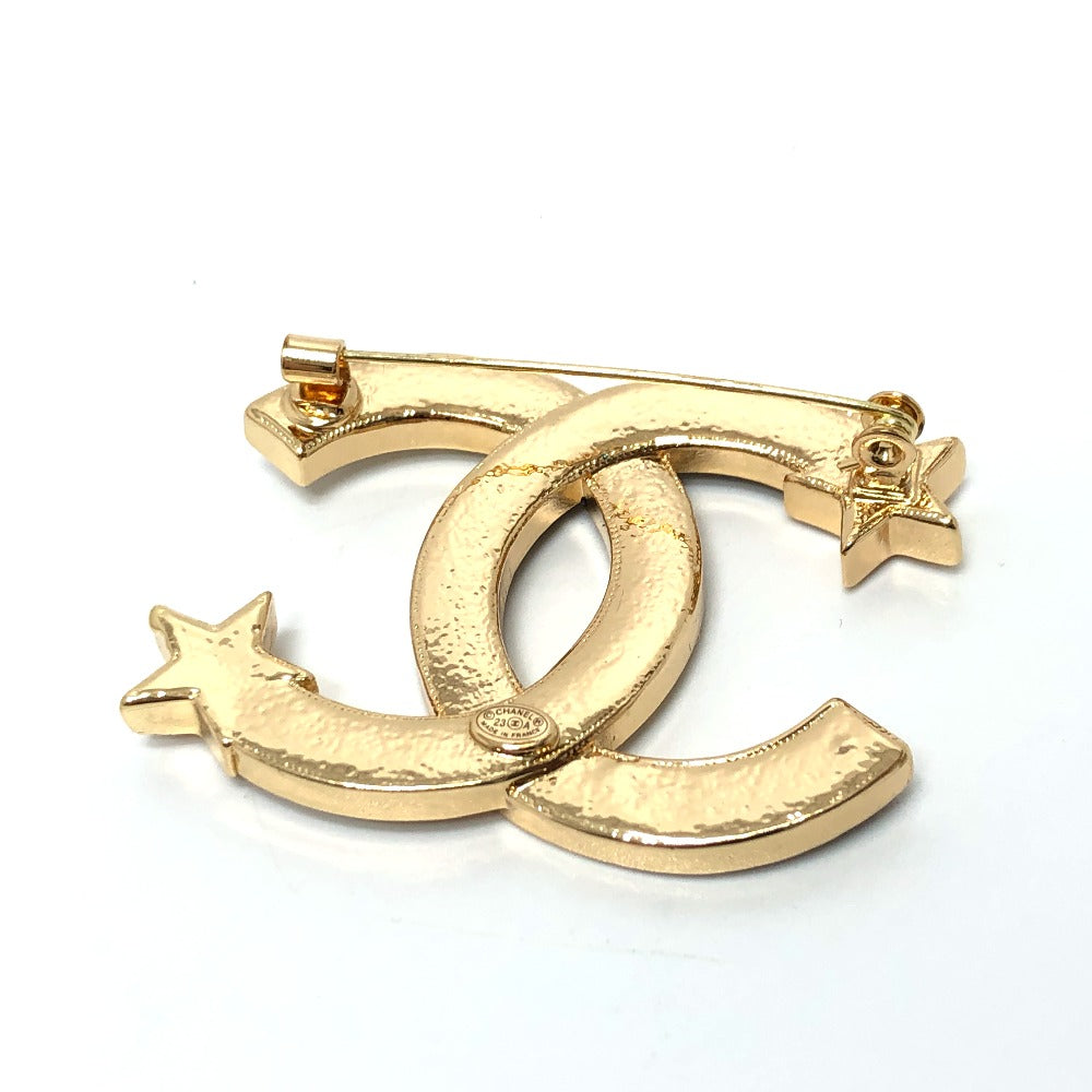 CHANEL Brooch metal gold 23A CC COCO Mark Star Rhinestone Women Used Authentic