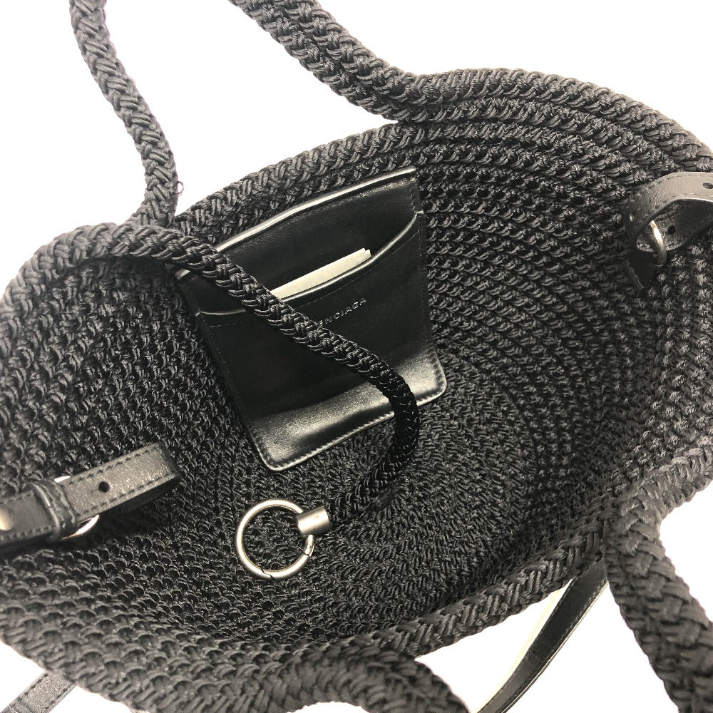 BALENCIAGA Shoulder Bag 695612 Nylon, Lambskin black Ibiza small basket bag Women Used Authentic