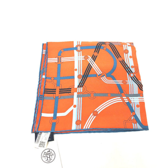 HERMES scarf silk Orange Pochette 45 Correspondance Carre45 Women Used Authentic