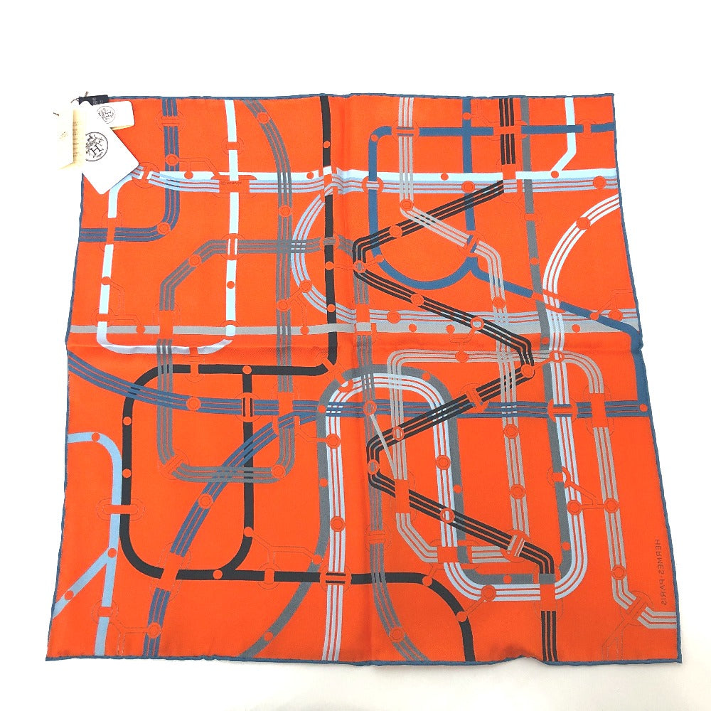 HERMES scarf silk Orange Pochette 45 Correspondance Carre45 Women Used Authentic