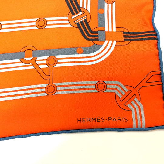 HERMES scarf silk Orange Pochette 45 Correspondance Carre45 Women Used Authentic