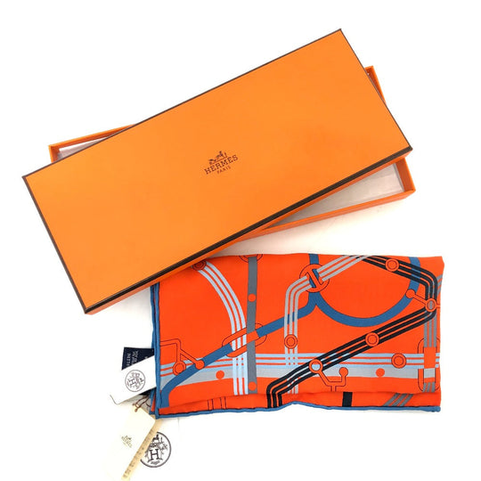 HERMES scarf silk Orange Pochette 45 Correspondance Carre45 Women Used Authentic