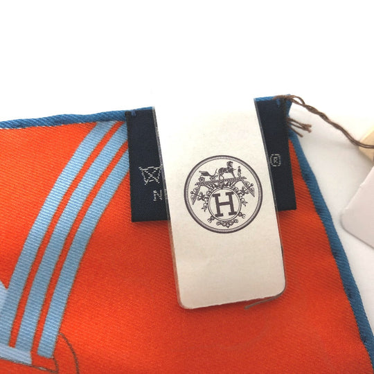 HERMES scarf silk Orange Pochette 45 Correspondance Carre45 Women Used Authentic