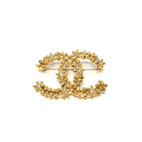 CHANEL Brooch metal gold 23A CC COCO Mark Flower Rhinestone