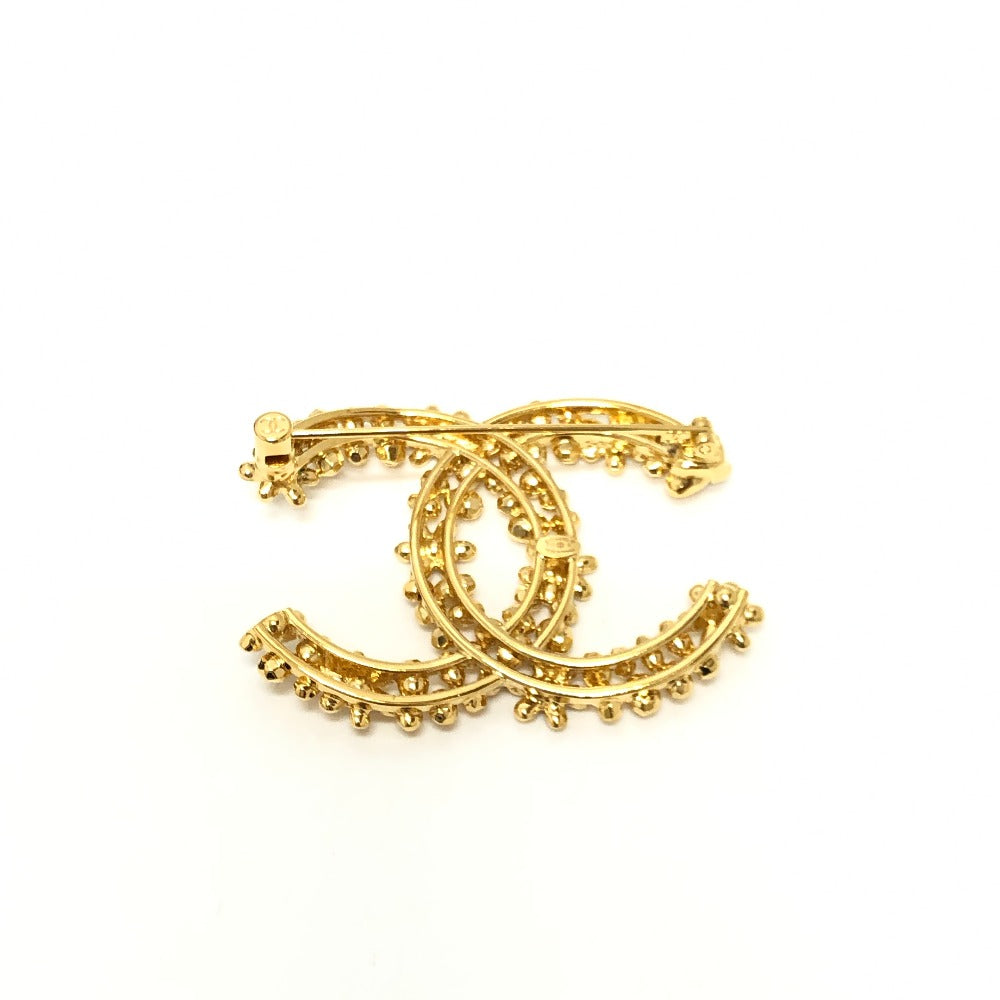 CHANEL Brooch metal gold 23A CC COCO Mark Flower Rhinestone