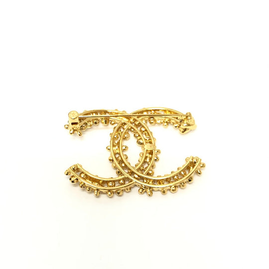 CHANEL Brooch metal gold 23A CC COCO Mark Flower Rhinestone