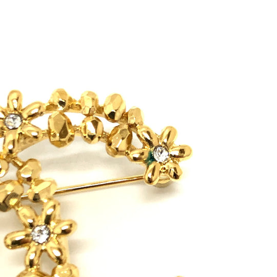 CHANEL Brooch metal gold 23A CC COCO Mark Flower Rhinestone