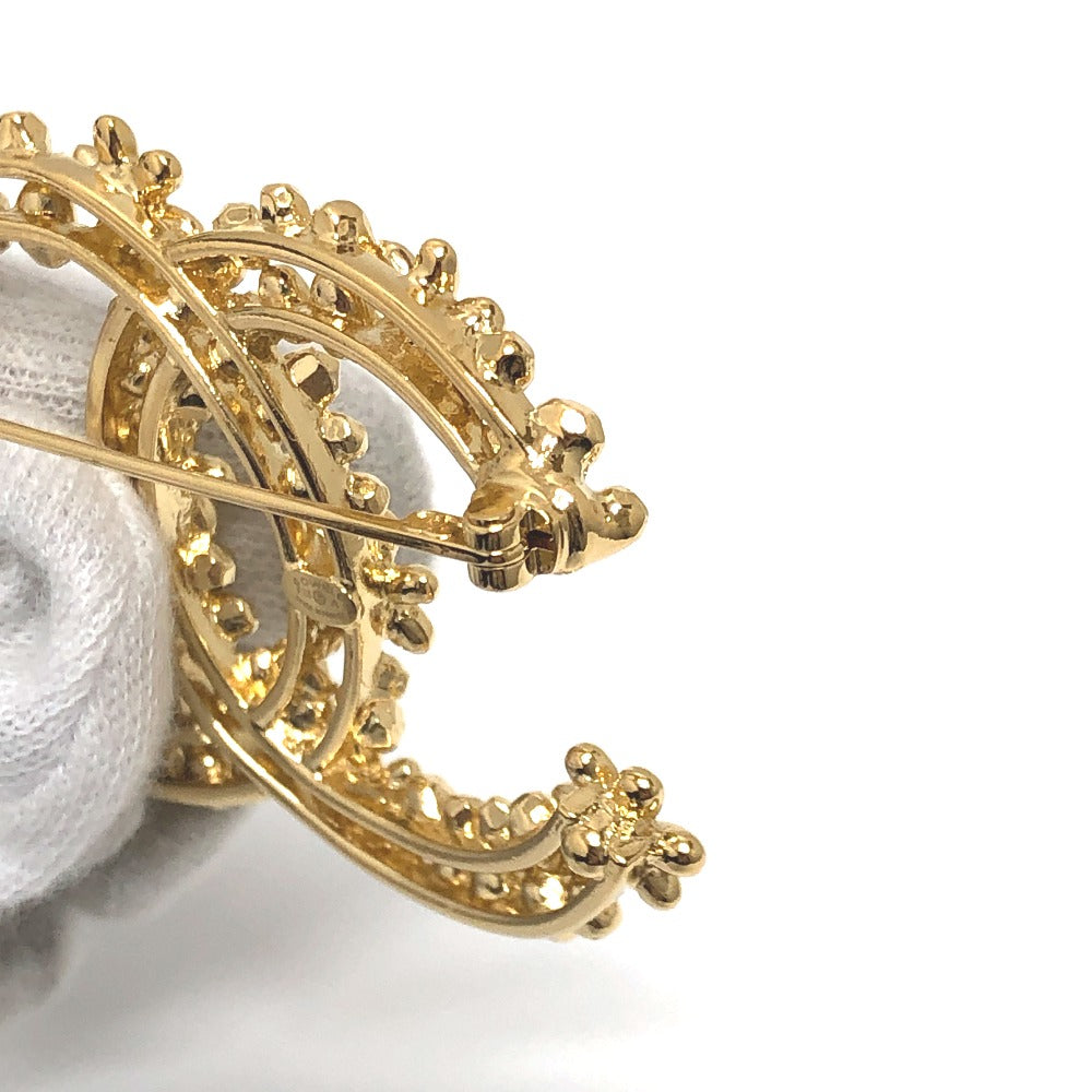 CHANEL Brooch metal gold 23A CC COCO Mark Flower Rhinestone