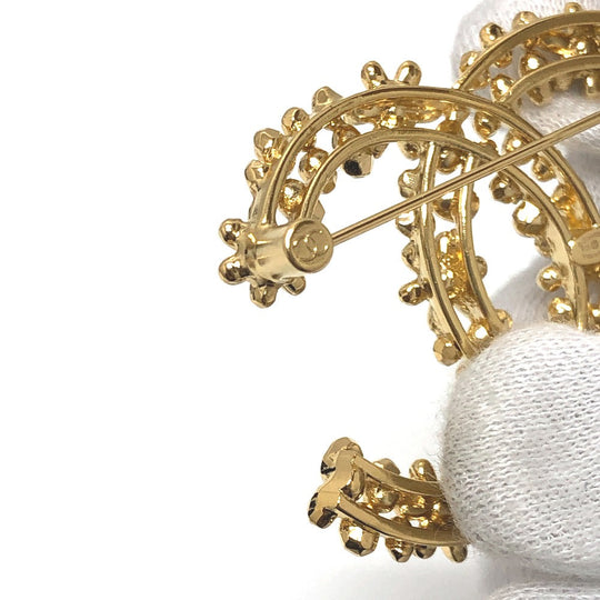 CHANEL Brooch metal gold 23A CC COCO Mark Flower Rhinestone