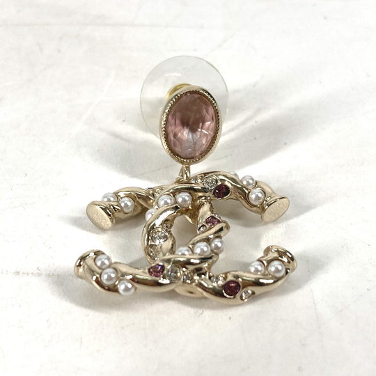 CHANEL Pierce ABB511 metal gold 23B CC COCO Mark Rhinestone Faux Pearl Women Used Authentic