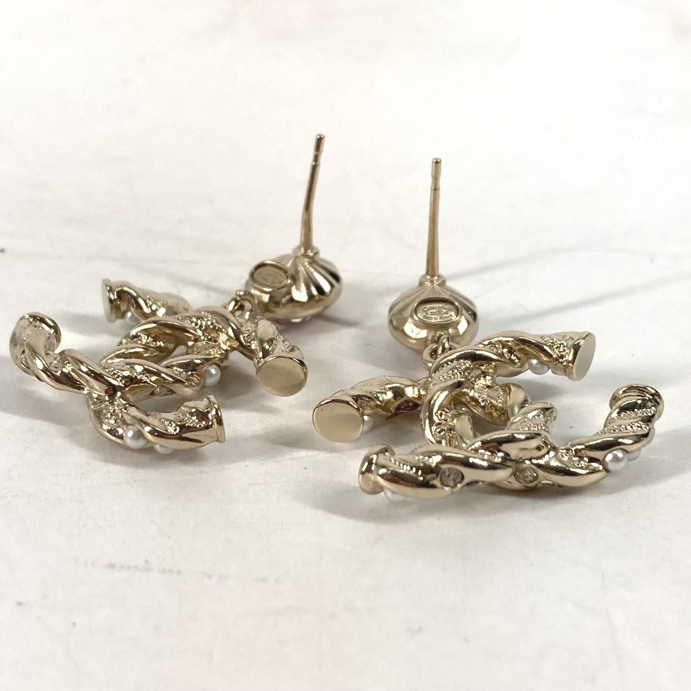 CHANEL Pierce ABB511 metal gold 23B CC COCO Mark Rhinestone Faux Pearl Women Used Authentic