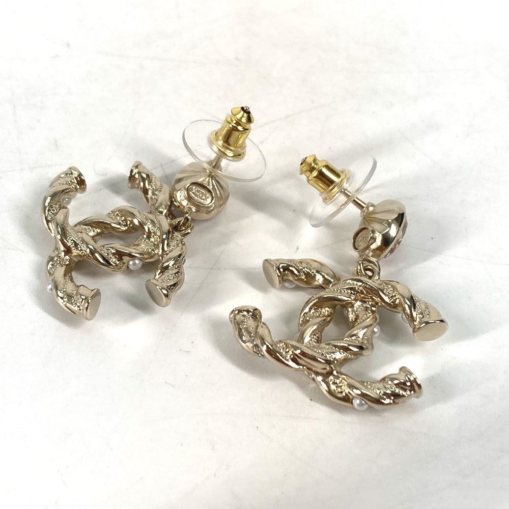 CHANEL Pierce ABB511 metal gold 23B CC COCO Mark Rhinestone Faux Pearl Women Used Authentic