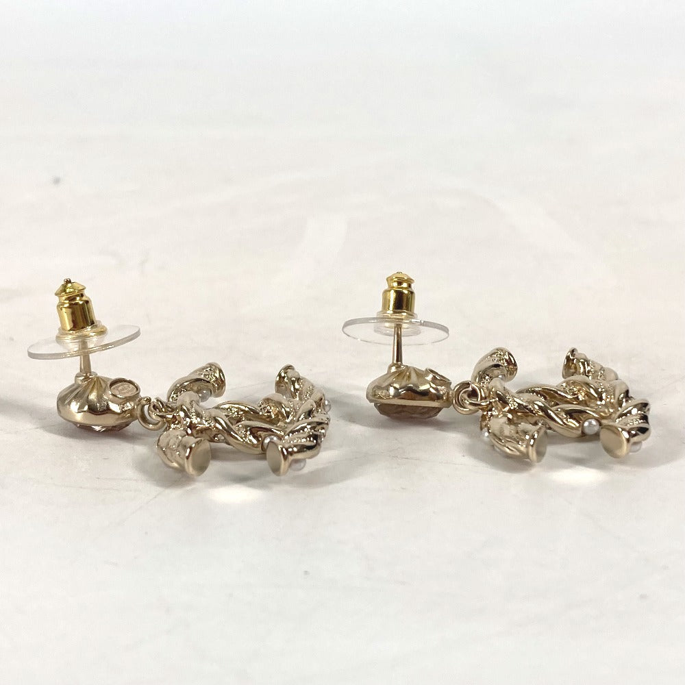 CHANEL Pierce ABB511 metal gold 23B CC COCO Mark Rhinestone Faux Pearl Women Used Authentic