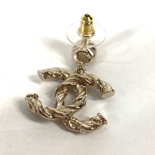 CHANEL Pierce ABB511 metal gold 23B CC COCO Mark Rhinestone Faux Pearl Women Used Authentic