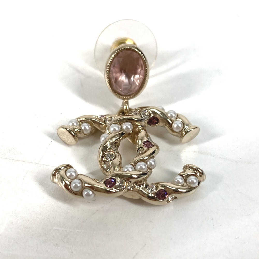 CHANEL Pierce ABB511 metal gold 23B CC COCO Mark Rhinestone Faux Pearl Women Used Authentic