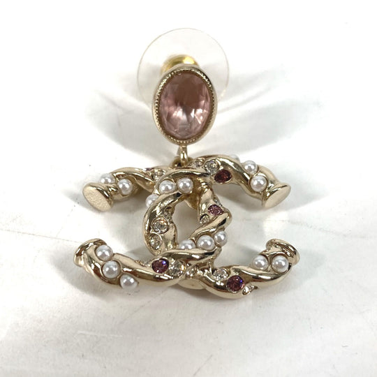CHANEL Pierce ABB511 metal gold 23B CC COCO Mark Rhinestone Faux Pearl Women Used Authentic