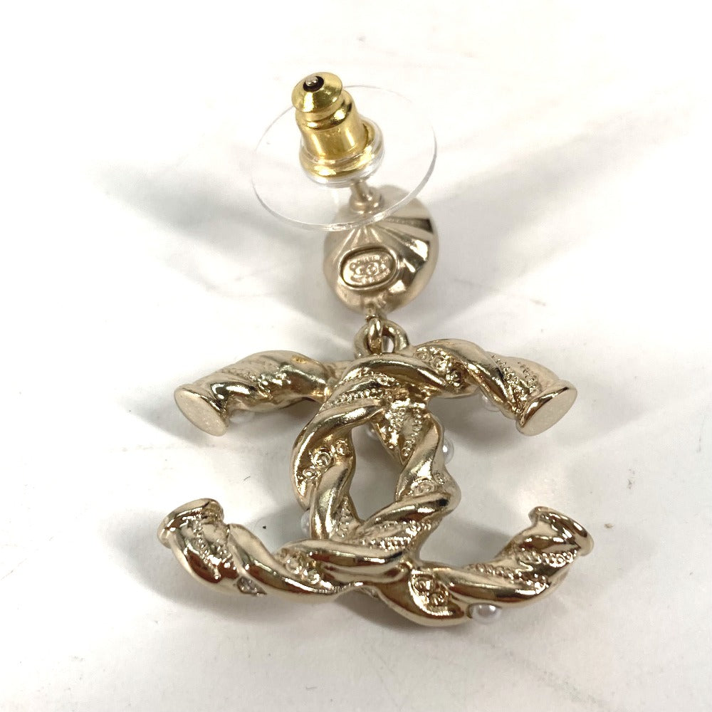 CHANEL Pierce ABB511 metal gold 23B CC COCO Mark Rhinestone Faux Pearl Women Used Authentic
