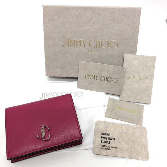 JIMMY CHOO Folded wallet 112274 leather pink HANNE Women Used Authentic