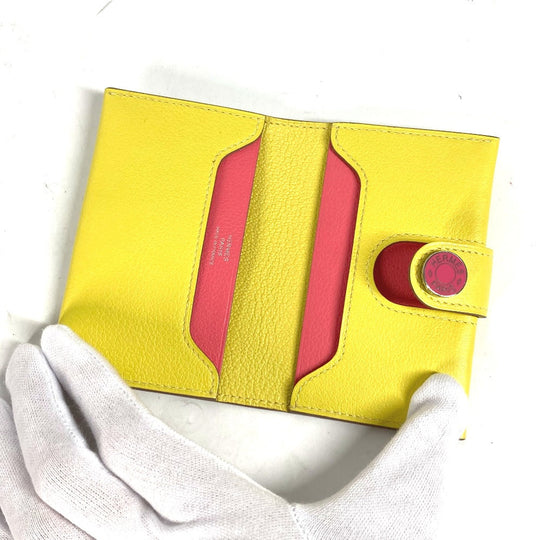 HERMES Card Case Leather, Evercolor yellow By color R.M.S Women Used Authentic