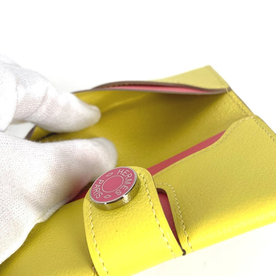 HERMES Card Case Leather, Evercolor yellow By color R.M.S Women Used Authentic