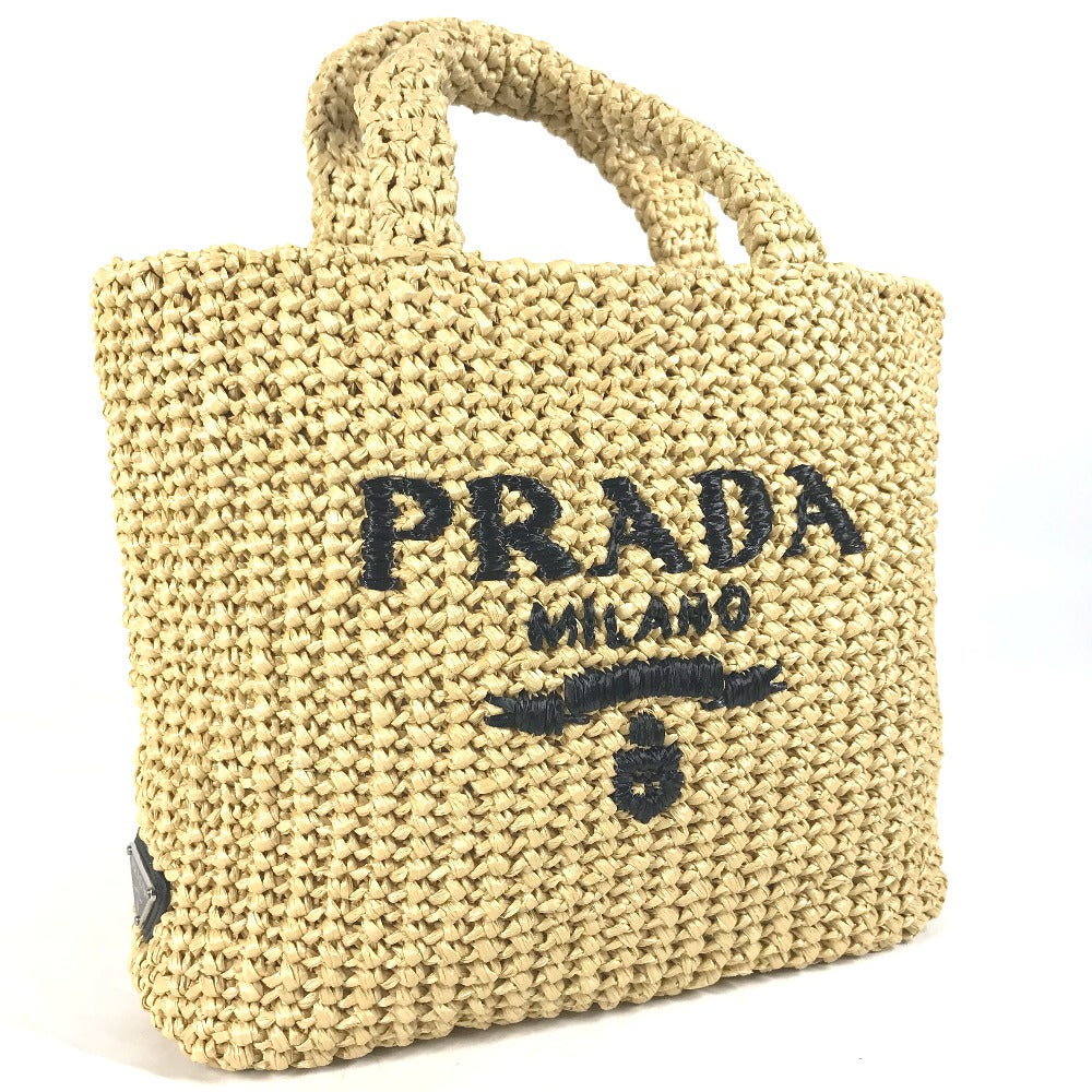 PRADA Handbag 1BG422 Raffia beige Basket Bag Straw Bag Crochet triangle logo triangle small lettering logo
