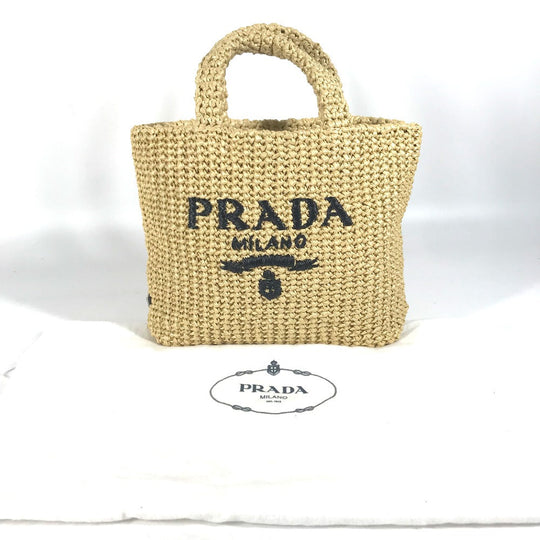 PRADA Handbag 1BG422 Raffia beige Basket Bag Straw Bag Crochet triangle logo triangle small lettering logo