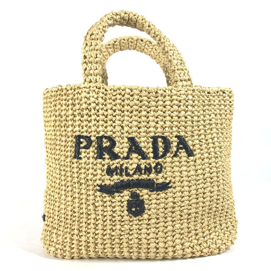 PRADA Handbag 1BG422 Raffia beige Basket Bag Straw Bag Crochet triangle logo triangle small lettering logo
