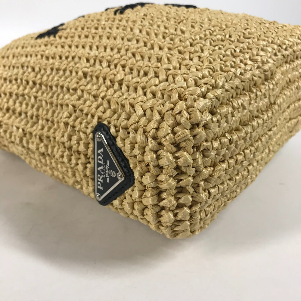 PRADA Handbag 1BG422 Raffia beige Basket Bag Straw Bag Crochet triangle logo triangle small lettering logo