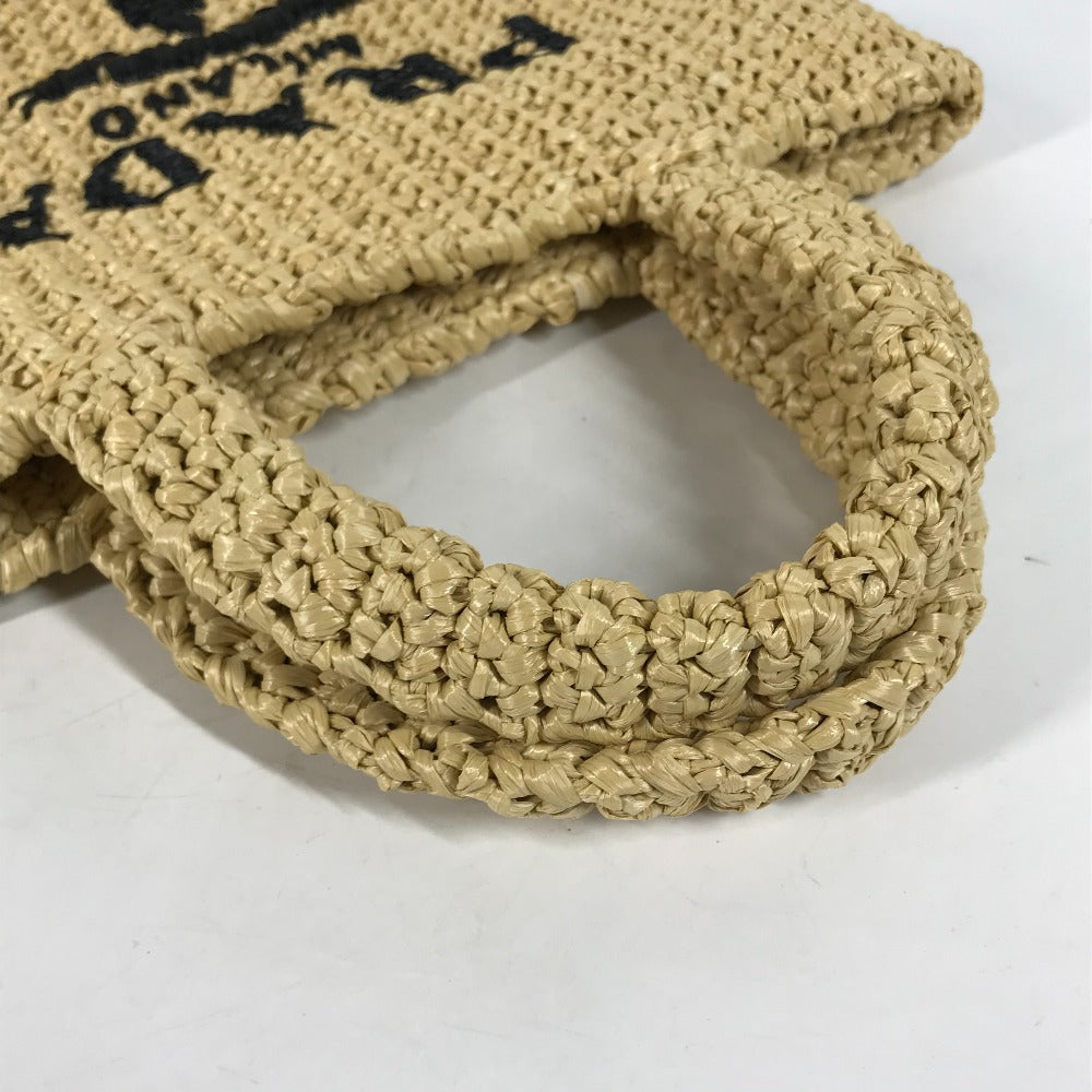 PRADA Handbag 1BG422 Raffia beige Basket Bag Straw Bag Crochet triangle logo triangle small lettering logo