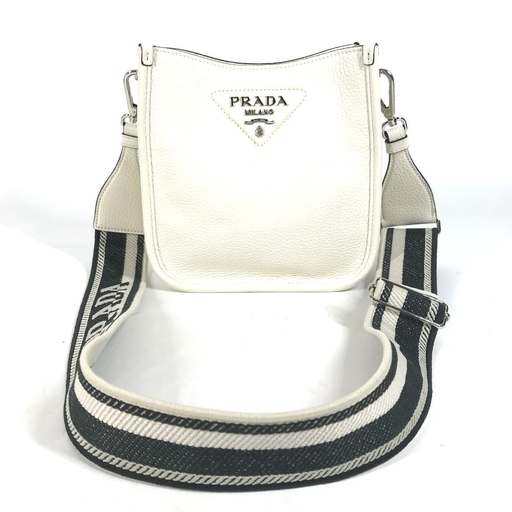 PRADA Shoulder Bag 1BH191 leather white logo Women Used Authentic