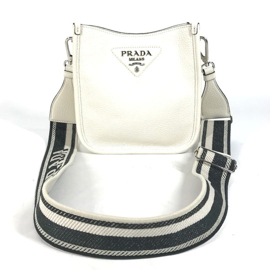 PRADA Shoulder Bag 1BH191 leather white logo Women Used Authentic