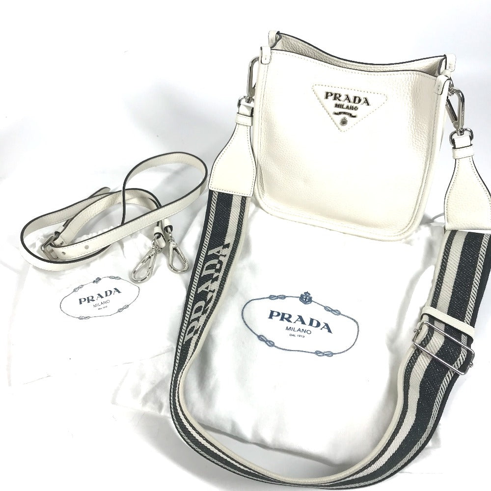 PRADA Shoulder Bag 1BH191 leather white logo Women Used Authentic