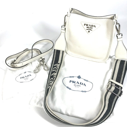 PRADA Shoulder Bag 1BH191 leather white logo Women Used Authentic