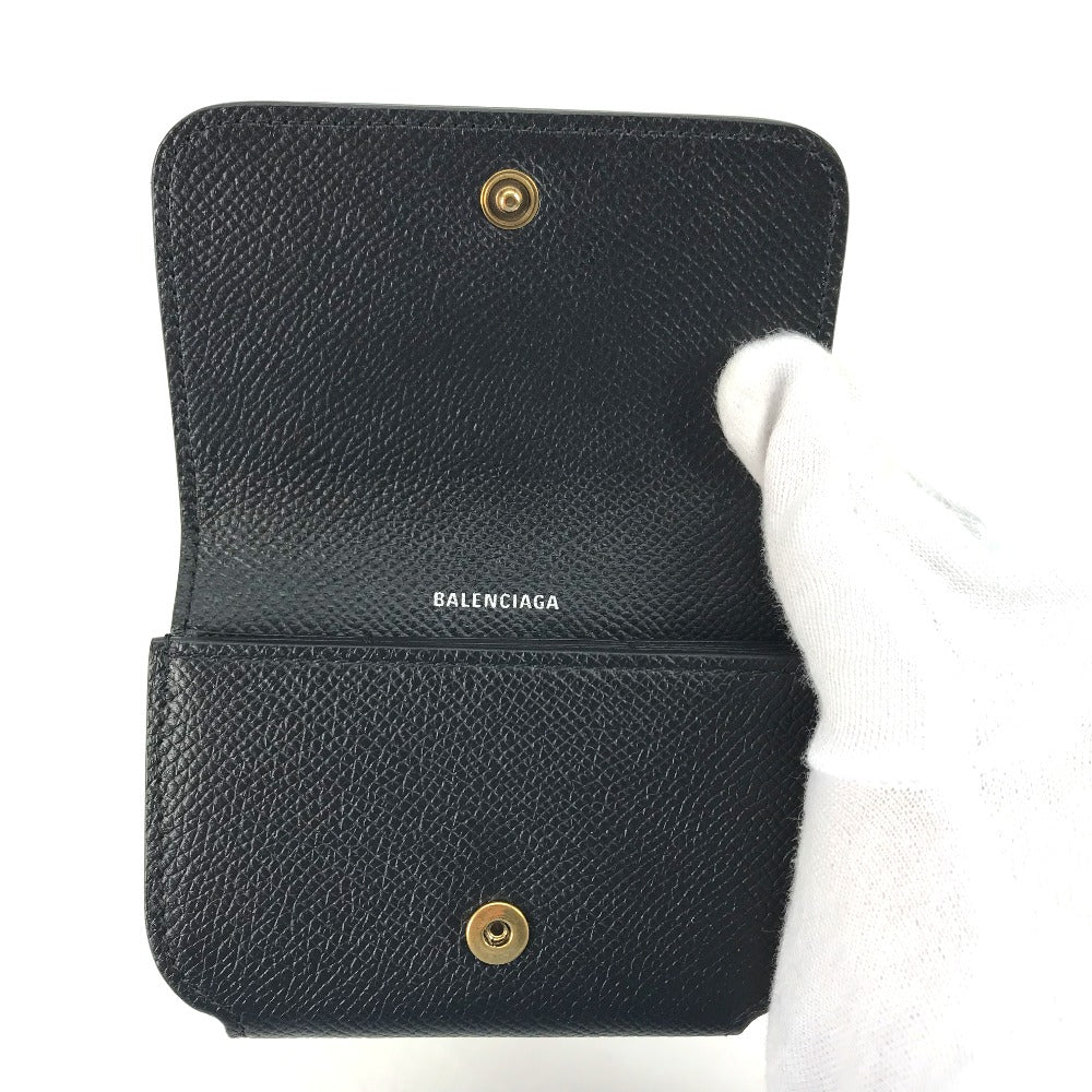 BALENCIAGA Card Case 594225 leather black Wallet logo Women Used Authentic