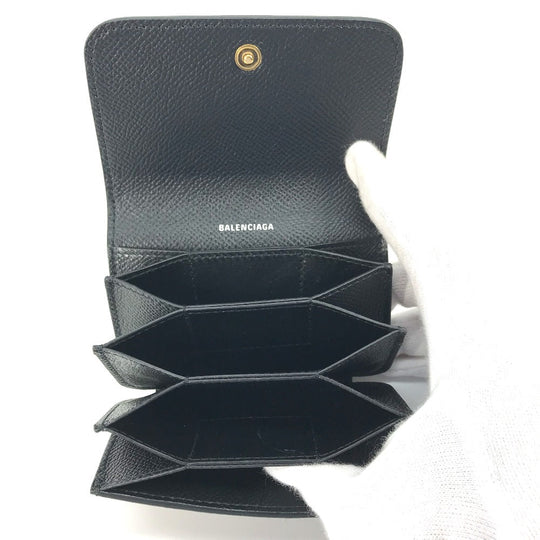 BALENCIAGA Card Case 594225 leather black Wallet logo Women Used Authentic