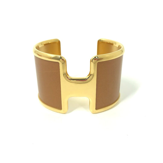HERMES Bangle leather Brown x Gold bracelet Olympe Women Used Authentic