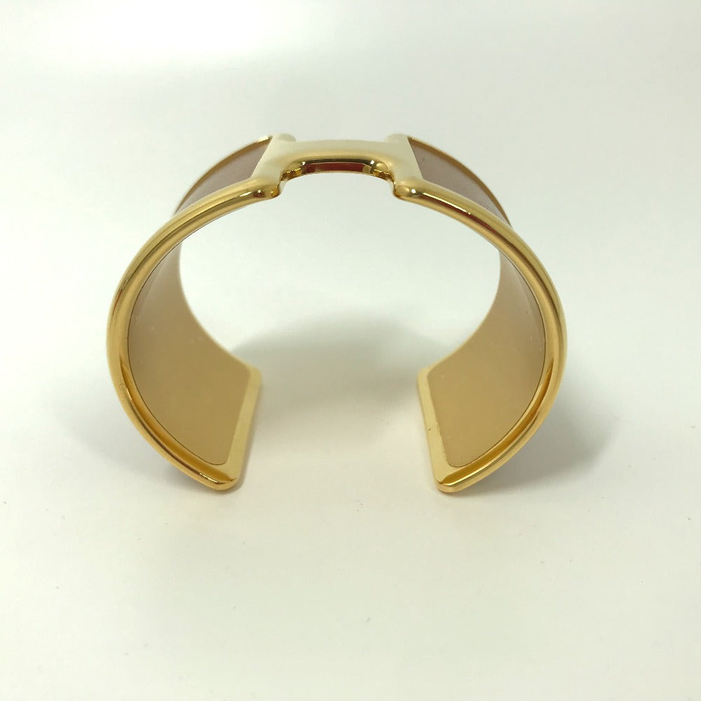 HERMES Bangle leather Brown x Gold bracelet Olympe Women Used Authentic