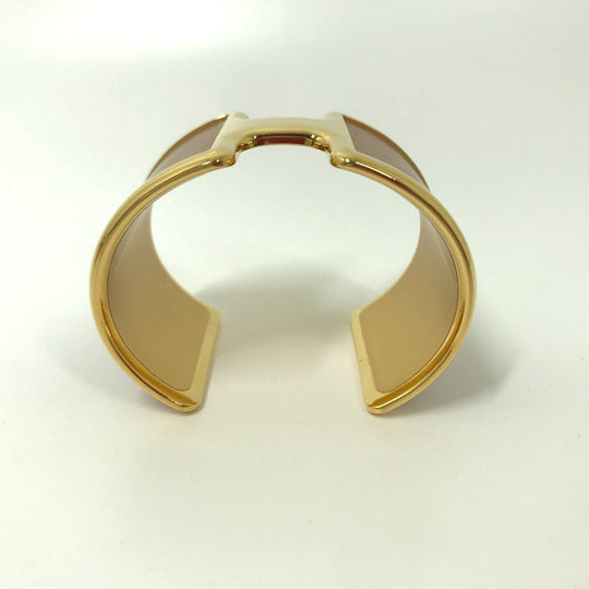 HERMES Bangle leather Brown x Gold bracelet Olympe Women Used Authentic