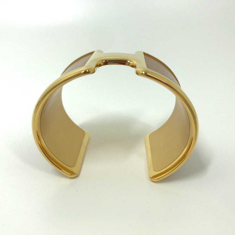 HERMES Bangle leather Brown x Gold bracelet Olympe Women Used Authentic