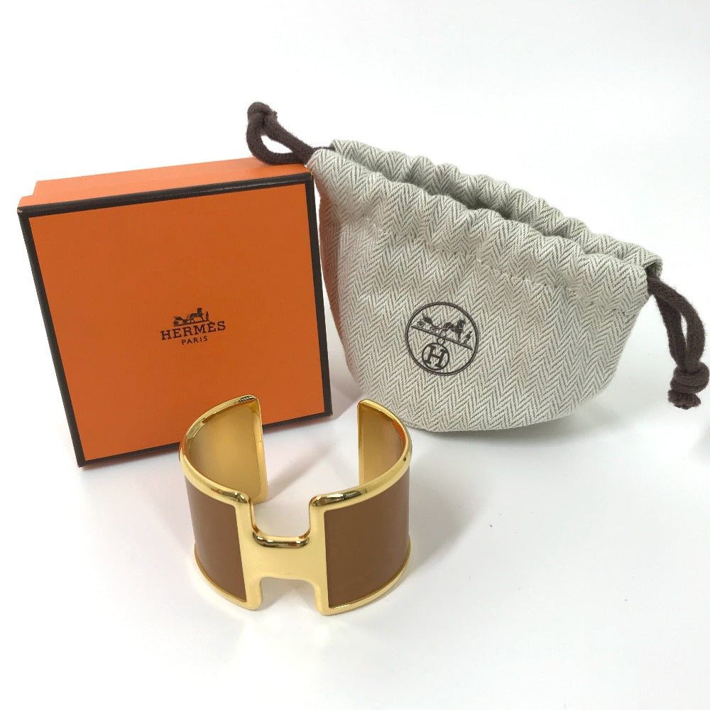 HERMES Bangle leather Brown x Gold bracelet Olympe Women Used Authentic
