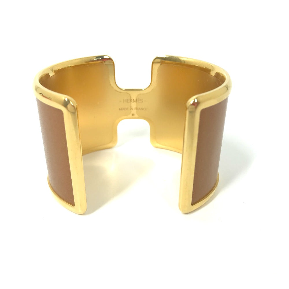 HERMES Bangle leather Brown x Gold bracelet Olympe Women Used Authentic