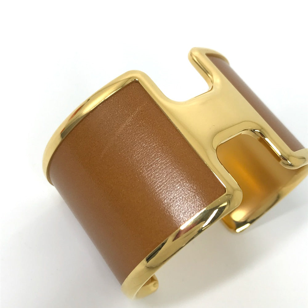 HERMES Bangle leather Brown x Gold bracelet Olympe Women Used Authentic