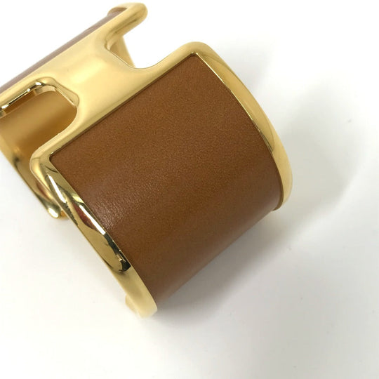 HERMES Bangle leather Brown x Gold bracelet Olympe Women Used Authentic